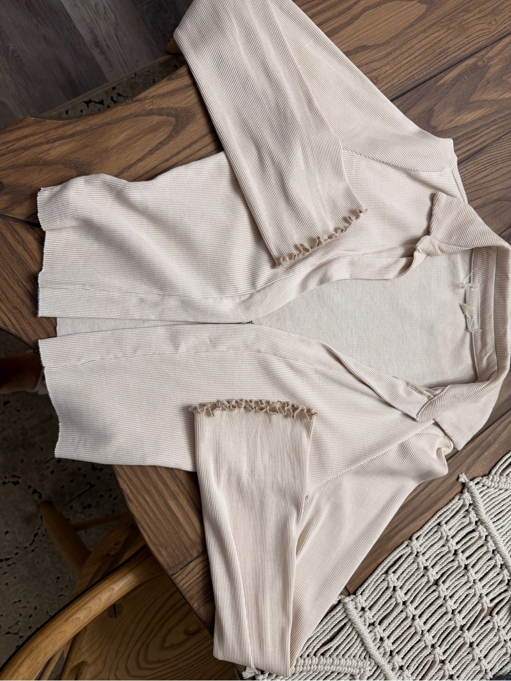 Buckle Cream Ribbed Open Front Cardigan
